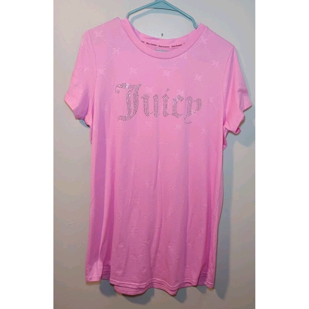 Juicy Couture Lola Logo Embossed Studded Barbiecore Sleepwear Shirt Dress Large